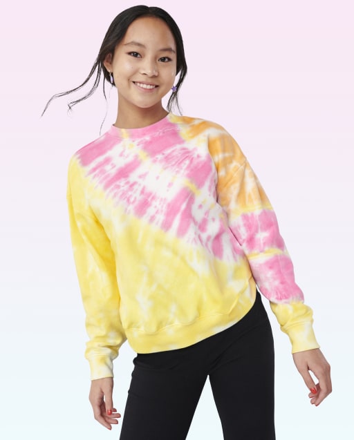 Teen Girls Long Sleeve Tie Dye Oversized Sweatshirt - MULTI