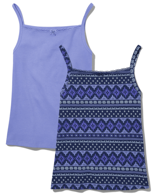 Women's Organic Cotton Vintage Rib Lace Trim Cami Top in Blush Blue Marl