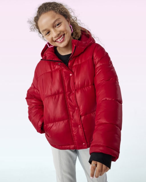 Tween Girls Long Sleeve Shine Puffer Jacket RED The Children s Place