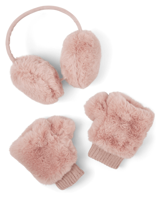 Tween Girls Faux Fur Ear Muffs And Mittens Set The Children's Place
