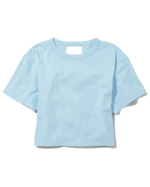 Tween Girls Short Sleeve Cutout Boxy Tee - BLUE | The