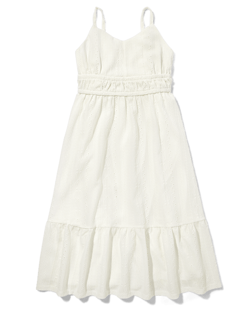 【SINOON】24SS Eyelet Ribbon Sleeveless Dress (White) white-eyelet-broderie-button-