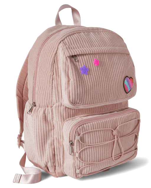 ◆EMIS◆ CORDUROY ZIP AROUND BACKPACKPINK m1037_1332409 Tween Girls Shimmer Heart Corduroy Cargo Backpack - PINK