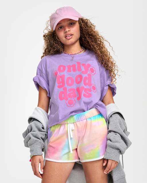 Girls Short Sleeve Cropped Oversized Graphic Tee - PURPLE | The