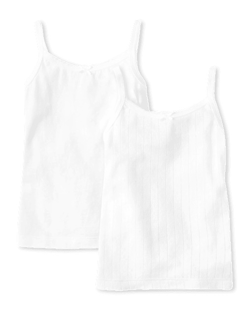 Girls Sleeveless Picot-Trim Basic Cami 2-Pack - WHITE | The