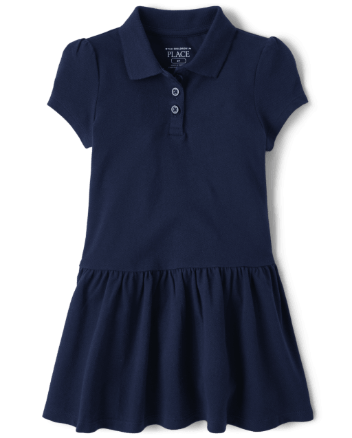 Girl's Blue Polo Dress - Monogram Kids Clothes – Little English
