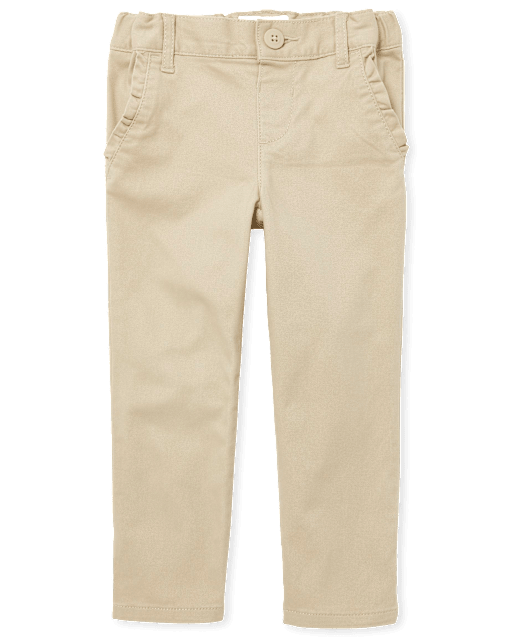 Toddler Girls Uniform Ruffle Twill Woven Skinny Chino Pants - TAN