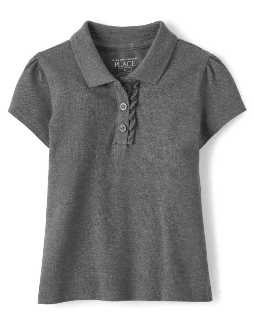 Toddler Girls Uniform Short Sleeve Ruffle Pique Polo The
