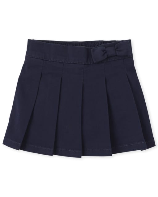 Toddler Girls Uniform Bow Twill Woven Pull On Pleated Skort | The ...
