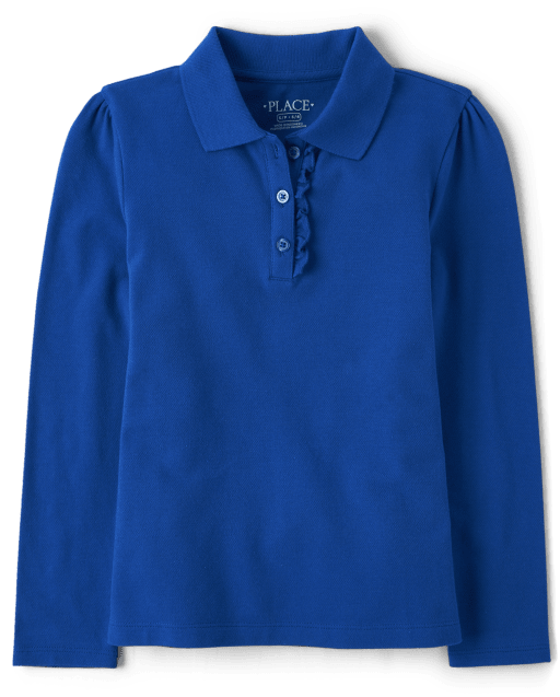 Girls Uniform Regular Long Sleeve Ruffle Pique Polo RENEW BLUE The Children s Place