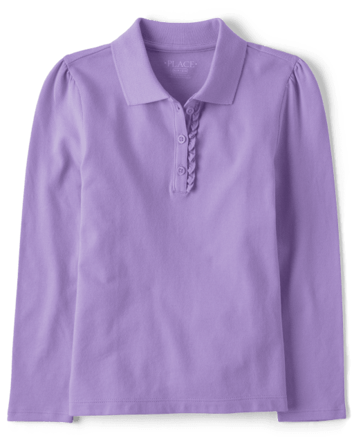 Girls Uniform Regular Long Sleeve Ruffle Pique Polo PURPLE The Children s Place CA