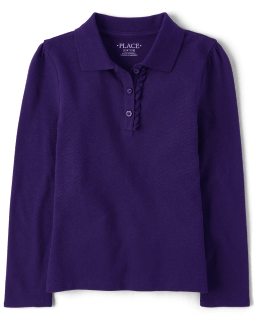 Girls Uniform Regular Long Sleeve Ruffle Pique Polo PURPLE The Children s Place