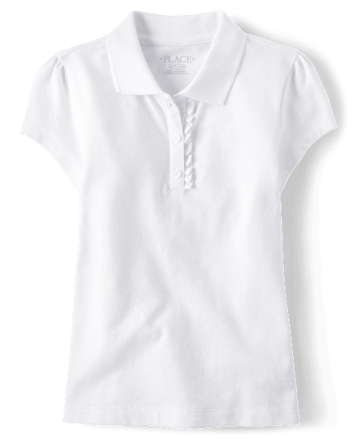Girls Uniform Short Sleeve Ruffle Pique Polo WHITE The Children s Place