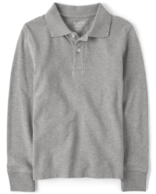 Boys Uniform Long Sleeve Pique Polo | The Children's Place - SMOKEB10