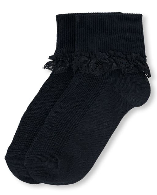 Girls Uniform Lace Ruffle Socks BLACK The Children s Place