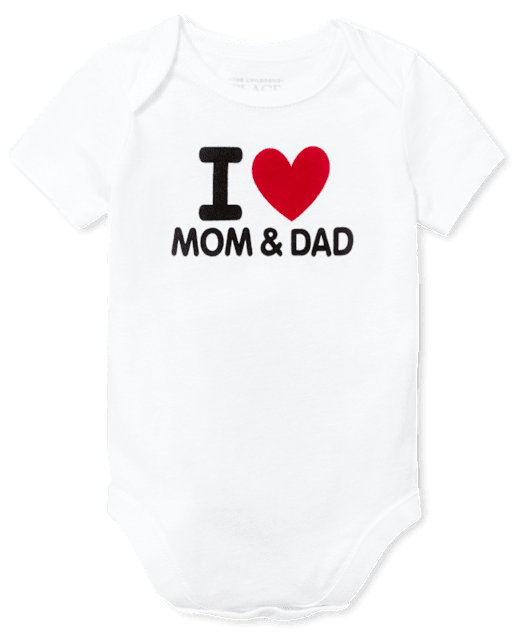 Baby Short Sleeve 'I Heart Mom And Dad' Graphic Bodysuit - WHITE