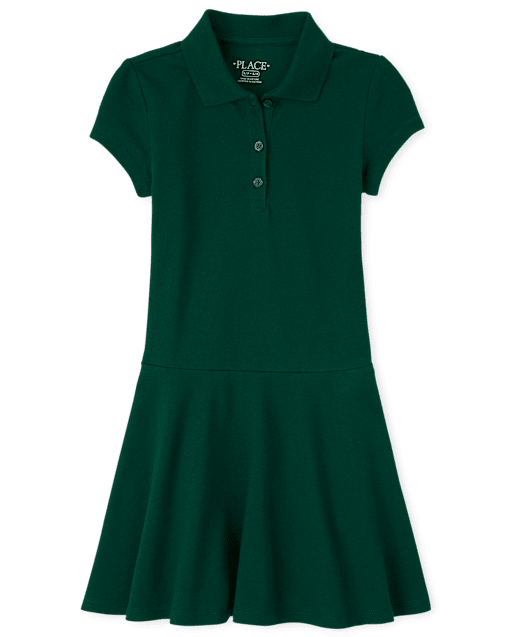 Girls Uniform Short Sleeve Pique Knit Polo Dress - GREEN | The Children's  Place