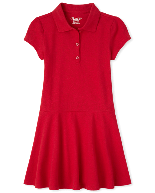 Girls Uniform Short Sleeve Pique Knit Polo Dress - RED | The Children's  Place