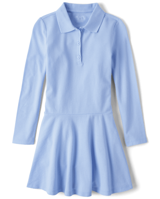 Girls Uniform Long Sleeve Pique Knit Polo Dress DAYBREAK The Children s Place CA