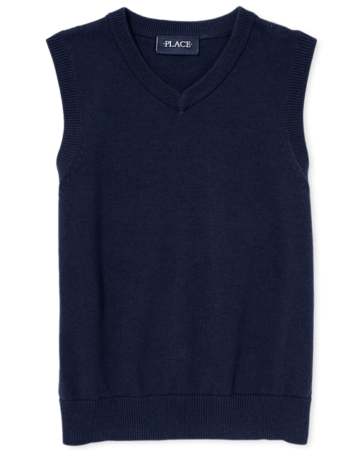 Boys Uniform Sleeveless V-Neck Sweater Vest BLUE The