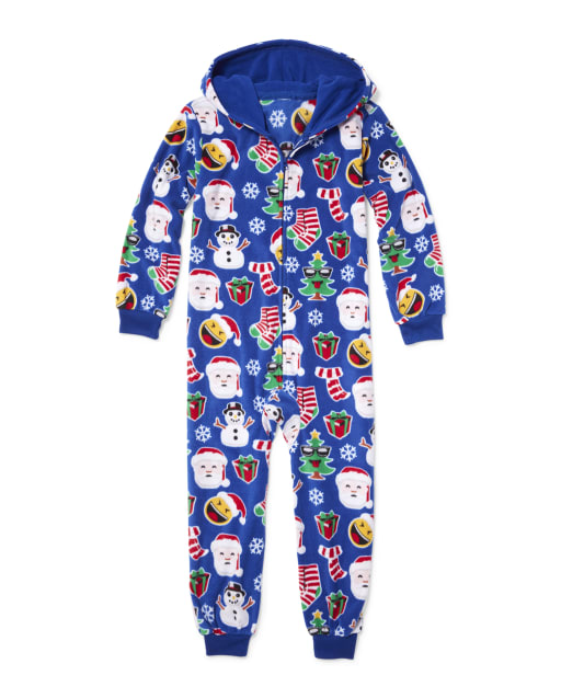 Unisex Kids Matching Family Christmas Emoji Fleece Hooded One Piece Pajamas BLUE The Children s Place