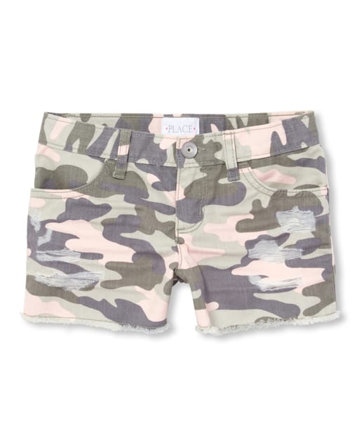 Girls Camo Denim Shortie Shorts PINK TINGE The Children s Place CA