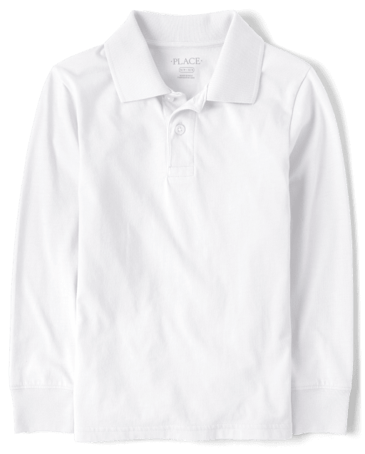 Boys Uniform Long Sleeve Soft Jersey Polo | The Children's Place - WHITE