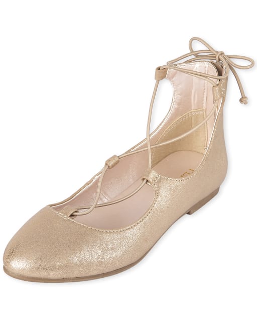 Girls Metallic Faux Leather Lace Up Ballet Flats The Children s