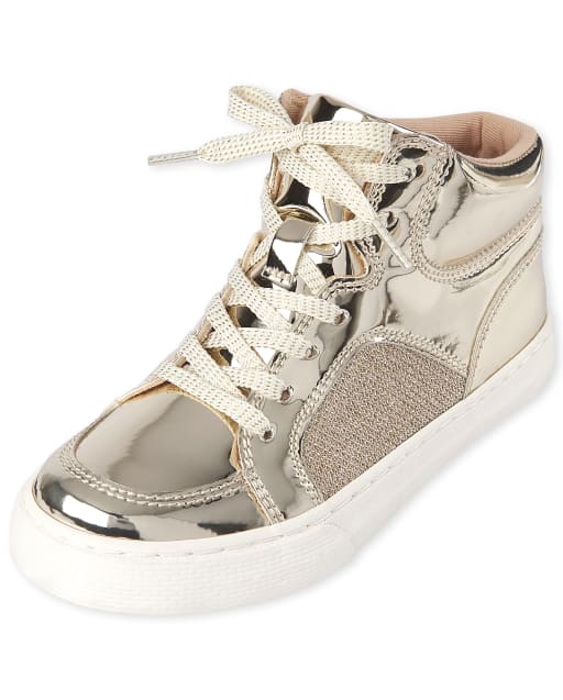 Girls gold high top sneakers top