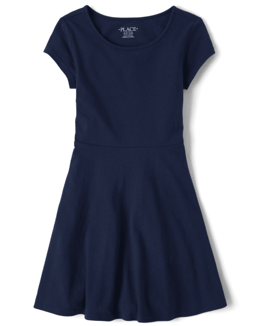 Girls Uniform Short Sleeve Knit Skater Dress | The Children's Place - TIDAL