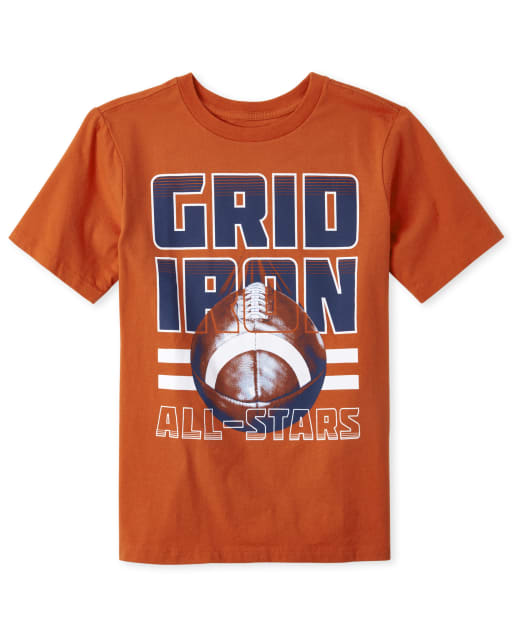 Boys Short Sleeve 'Grid Iron' Football Graphic Tee - ORANGE | The
