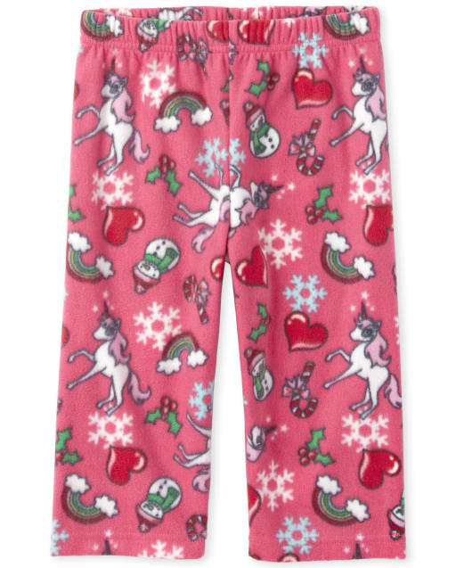 Toddler Girls Christlmas Unicorn Print Matching Fleece Pajama