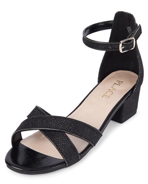 Girls Christmas Glitter Faux Leather Low Heel Sandals BLACK The Children s Place CA