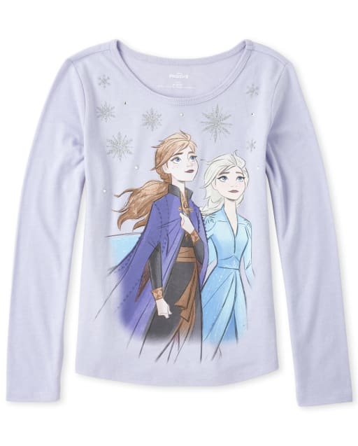 Place JEWEL Girls Children\'s | - Anna Graphic Frozen AMETHYST Tee 2 Elsa Glitter The Long Disney Sleeve And