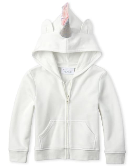 Baby And Toddler Girls Long Sleeve Unicorn French Terry Zip Up Hoodie WHITE The Children s Place