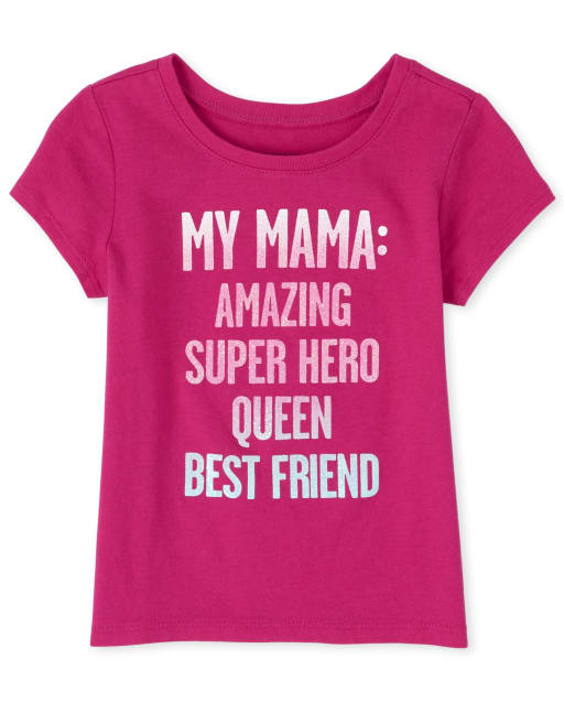 Baby And Toddler Girls Short Sleeve Glitter 'My Mama Amazing Super