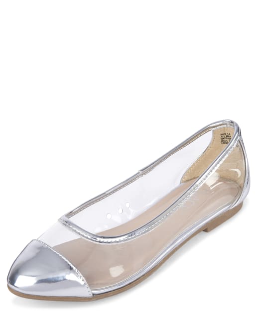 Girls Easter Holographic Toe Cap Clear Faux Leather Ballet Flats