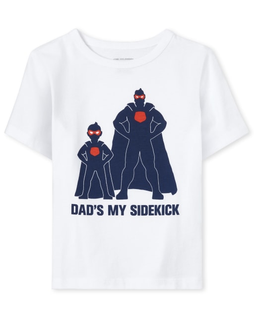 Baby and Toddler Boys Short Sleeve 'Dad's My Sidekick' Superhero Graphic Tee  | The Children's Place - WHITE