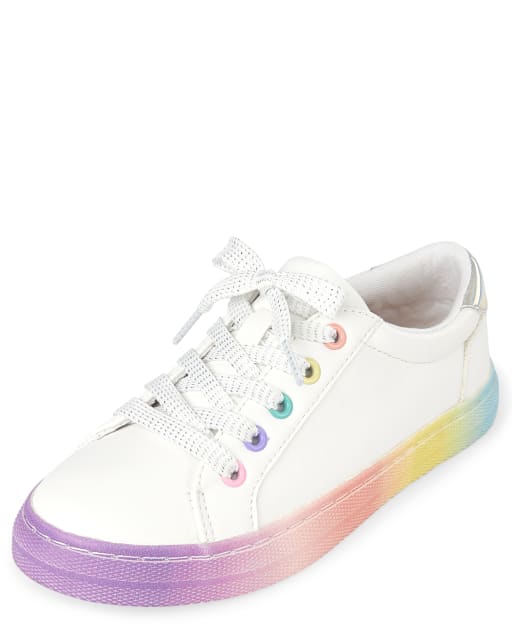 Girls Rainbow Ombre Faux Leather Sneakers | The Children's Place CA - WHITE