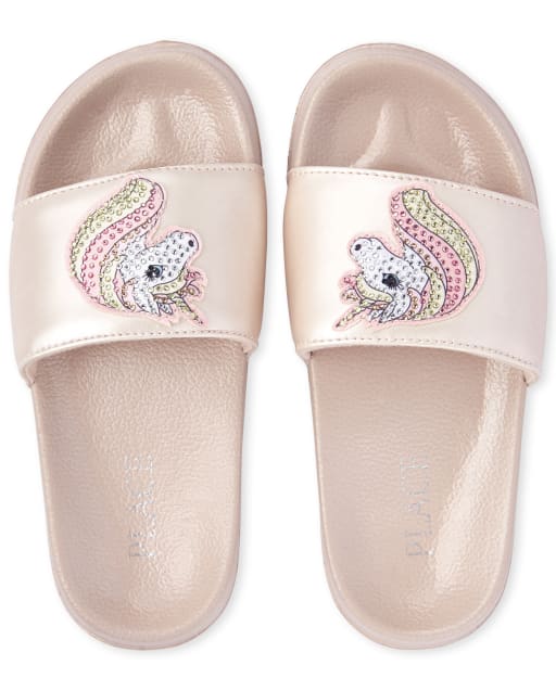 Girls Rhinestud Unicorn Slides METALLIC The Children s Place