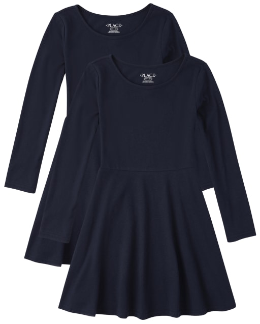 Girls Uniform Long Sleeve Knit Skater Dress 2-Pack - BLUE | The Children's  Place