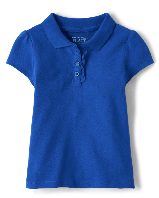 Toddler Girls Uniform Short Sleeve Ruffle Pique Polo The Children's Place RENEW BLUE