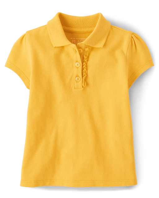 Toddler Girls Uniform Short Sleeve Ruffle Pique Polo The