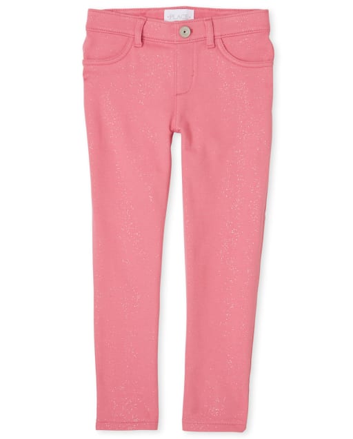 Girls Glitter French Terry Jeggings PINK HEART The Children s Place