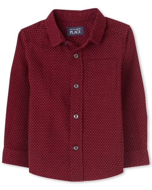 Baby And Toddler Boys Long Sleeve Dobby Button Down Shirt - BURGUNDY | The  Children's Place