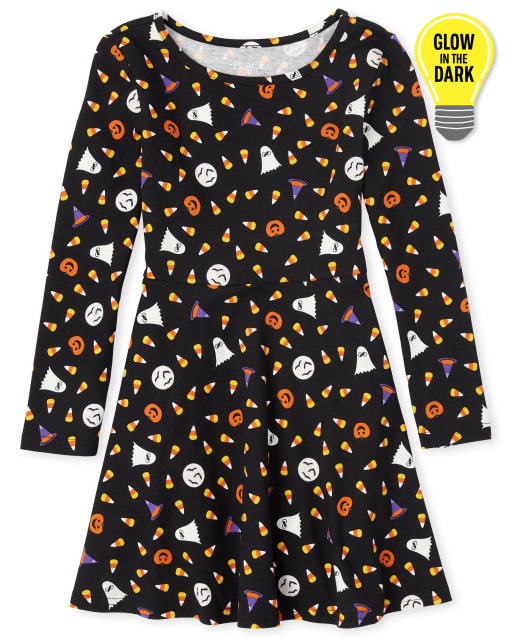 halloween print skater dress Halloween Print Cotton Skater Dress With Pockets