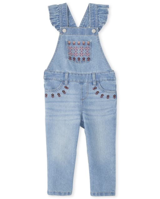 Baby And Toddler Girls Sleeveless Denim Ruffle Overalls The
