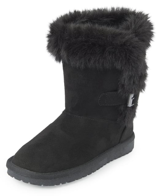 Black fur boots for girls outlet