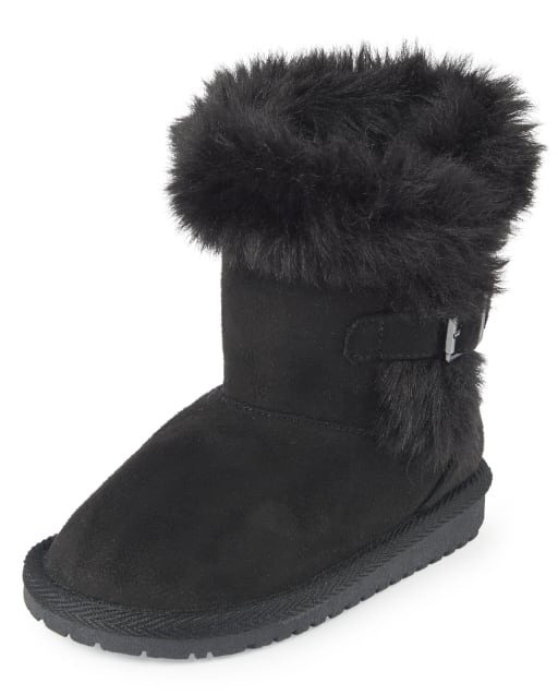 Girls black furry boots clearance