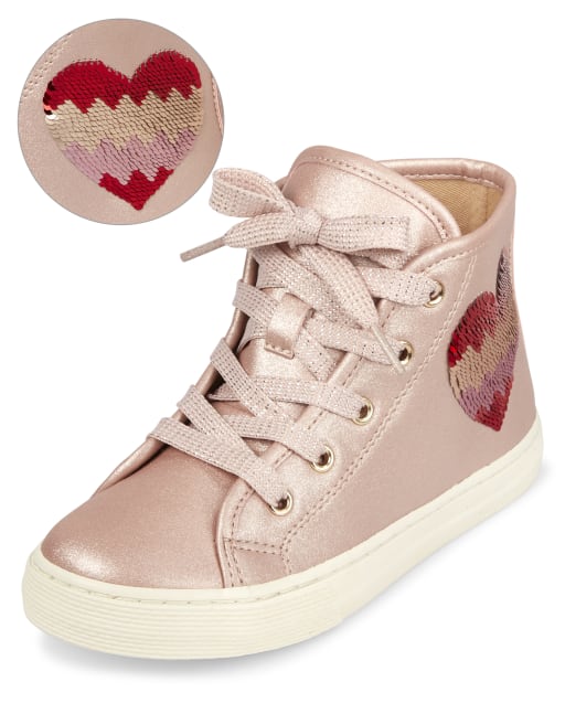 Girls Flip Sequin Heart Hi Top Sneakers PINK The Children s Place
